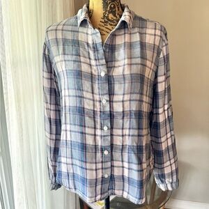 Anthropologie Cloth and Stone Plaid Long Sleeve Button Shirt Size Medium Blue